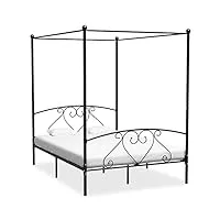 vidaxl cadre de lit à baldaquin lit double lit adulte lit coffre sommier à lattes chambre à coucher maison intérieur noir métal 140x200 cm