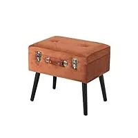 baroni home pouf en forme de valise en velours avec couvercle ouvrable, tabouret de rangement avec jambes en bois noir, repose-pieds de salon et séjour, rouge cognac, 50x35x46 cm