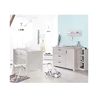 roba chambre bébé duo mila - 2 pièces - lit Évolutif 70 x 140 cm + commode à langer - chambre d'enfant moderne - gris clair / chêne blanchi