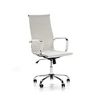 vs venta-stock fauteuil de bureau londres inclinable blanc, cuir synthétique, chaise executive avec appuie-tête et coussin rembourré, hauteur réglable, design ergonomique.