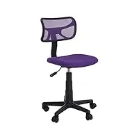 idimex chaise de bureau pour enfant milan fauteuil pivotant et ergonomique sans accoudoirs, siège à roulettes avec hauteur réglable, revêtement mesh violet