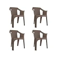 resol cool set 4 chaises de jardin avec accoudoirs, empilable | fauteuil design moderne, léger et durable, filtre solaire uv | pour patio, balcon ou terrasse, salle à manger extérieure - chocolat
