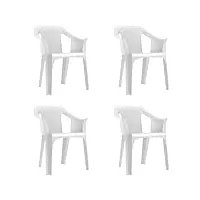 resol cool set 4 chaises de jardin avec accoudoirs, empilable | fauteuil design moderne, léger et durable, filtre solaire uv | pour patio, balcon ou terrasse, salle à manger extérieure - blanc