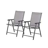 outsunny lot de 2 chaises de jardin pliantes avec accoudoirs métal époxy textilène - dim. 58l x 64l x 94h cm - noir gris