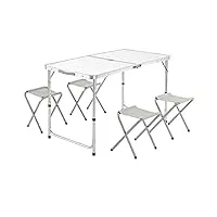 casaria table de camping xxl 4 chaises pliables blanc aluminium mdf poignée transport 120x60x70cm ensemble camping table de jardin réglable