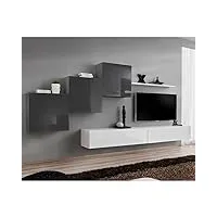 paris prix - meuble tv mural design switch x 330cm gris & blanc