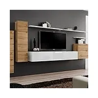 paris prix - meuble tv mural design switch i 330cm naturel & blanc