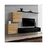 paris prix - meuble tv mural design switch v 250cm naturel & noir