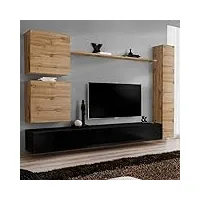 paris prix - meuble tv mural design switch viii 280cm naturel & noir