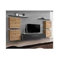 paris prix - meuble tv mural design switch iv 320cm naturel & gris