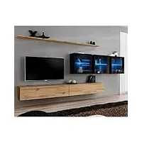 paris prix - meuble tv mural design switch xvii 340cm naturel & noir