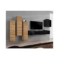 paris prix - meuble tv mural design switch iii 330cm naturel & noir