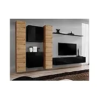 paris prix - meuble tv mural design switch vi 330cm naturel & noir