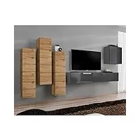 paris prix - meuble tv mural design switch iii 330cm naturel & gris