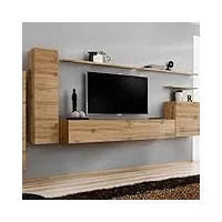 paris prix - meuble tv mural design switch i 330cm naturel