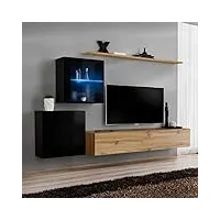 paris prix - meuble tv mural design switch xv 260cm naturel & noir