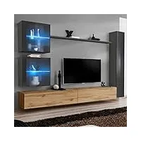 paris prix - meuble tv mural design switch xviii 280cm naturel & gris