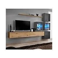 paris prix - meuble tv mural design switch xix 310cm naturel & gris