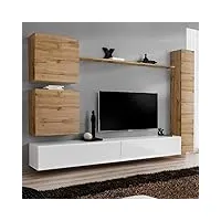 paris prix - meuble tv mural design switch viii 280cm naturel & blanc
