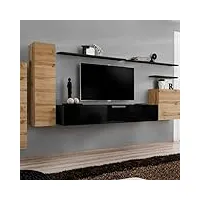 paris prix - meuble tv mural design switch i 330cm naturel & noir
