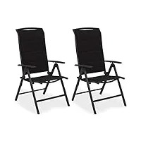 brubaker milano lot de 2 chaises de jardin pliante - chaises à dossier haut réglable en 8 positions - rembourré - imperméable - aluminium - anthracite