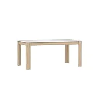 meubletmoi table de repas extensible 160 cm, plateau blanc laqué et piétement bois naturel - design contemporain - collection alexiane