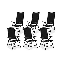 brubaker milano lot de 6 chaises de jardin pliante - chaises à dossier haut réglable en 8 positions - rembourré - imperméable - aluminium - anthracite