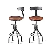 diwhy lot de 2 tabourets de bar industriels, chaise de salle à manger, dossier en métal, hauteur réglable pivotante, chaise de bar, chaise de bar, en cuir synthétique, entièrement soudé (style 8)