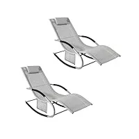 sobuy ogs28-hg x2 lot de 2 bain de soleil chaise longue fauteuil à bascule avec appui-tête et pochette latérale et repose-pieds transat de jardin rocking chair