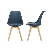 [en.casa] lot de 2 chaises de salle à manger scandinave siège cuisine plastique similicuir hêtre bleu 81 x 49 x 57cm