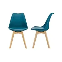 [en.casa] lot de 2 chaises de salle à manger scandinave siège cuisine plastique similicuir hêtre turquoise 81 x 49 x 57cm