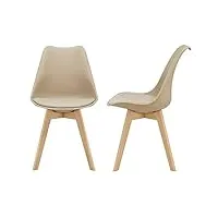 [en.casa] lot de 2 chaises de salle à manger scandinave siège cuisine plastique similicuir hêtre beige 81 x 49 x 57cm