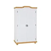 idimex armoire mÜnchen dressing penderie rangement vêtements avec 2 portes battantes 1 étagère intérieure et 1 tringle, en pin massif lasuré blanc