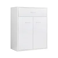 vidaxl buffet armoire à tiroirs commode meuble de rangement avec 2 portes et un tiroir salon chambre maison intérieur blanc brillant 60x30x75 cm aggloméré