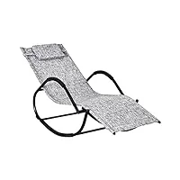 outsunny chaise longue à bascule rocking chair design contemporain dim. 160l x 61l x 79h cm métal textilène gris chiné