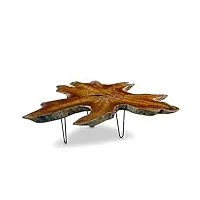 table basse luhu en teck - 120 x 120 cm - plateau de table en bois massif de racine - rondelle d'arbre de style maison de campagne rustique - convient pour le salon, le jardin d'hiver ou comme table