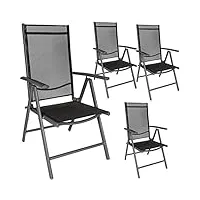 tectake® lot de 4 chaises de jardin pliantes avec accoudoirs chaises d´extérieur avec cadre en aluminium, dossier haut réglable 7 positions, résistante intempéries, pour salon de jardin exterieur