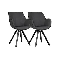 wohnling ensemble de 2 chaises de salle à manger noir avec accoudoirs et pieds noirs | chaises de cuisine en tissu modernes avec pieds noirs | chaise shell rembourrée