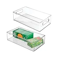 mdesign (lot de 2) boite de rangement de bureau – boite empilable rectangulaire en plastique pour articles de bureau – boite de rangement à poignées pour l'armoire ou le bureau – transparent