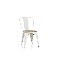 hjh office 645046 chaise bistrot vantaggio comfort w métal blanc/assise bois foncé, chaise au style industriel, empilable
