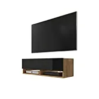 selsey wander - meuble tv/banc tv (100 cm, chêne wotan/noir brillant, sans led)