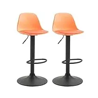 clp 2x tabouret de bar design kiel assise similicuir i chaise de bar avec dossier plastique repose-pied i tabouret ergonomique hauteur réglable, couleur:orange, couleur du cadre:noir