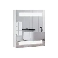 homcom miroir lumineux led armoire murale design de salle de bain 2 en 1 dim. 50l x 15l x 60h cm mdf blanc