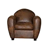 meubletmoi fauteuil club confortable marron aspect vieilli - vintage classique - cuba