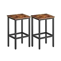 hoobro chaises de bar, lot de 2, tabourets hauts, repose-pieds, hauteur 65 cm, sièges rectangulaires, cadre robuste en métal noir, pour salon, salle à manger, cuisine, marron rustique, ebf65by01