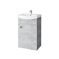 planetmöbel meuble lave-mains 45cm béton, lavabo avec armoire de salle de bain sous vasque, espace de rangement suspendu