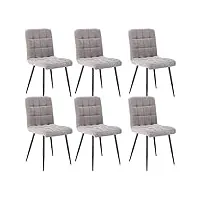 lestarain lot de 6 chaises de salle à manger rétro chaises de cuisine chaises de salon rembourrée en velours,pieds en métal,chaises avec dossier gris clair