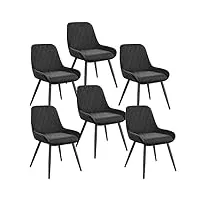 elightry lot de 6 chaises de salle à manger rétro chaise de cuisine avec dossier chaise de salon assise en velours et pieds en métal,noir