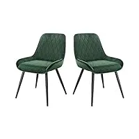 elightry lot de 2 chaises de salle à manger rétro chaise de cuisine avec dossier chaise de salon assise en velours et pieds en métal,vert foncé