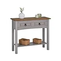 idimex table console ramon table d'appoint rectangulaire en pin massif gris et brun avec 2 tiroirs et 1 étagère, meuble d'entrée style mexicain en bois dim 88 x 73 x 32 cm